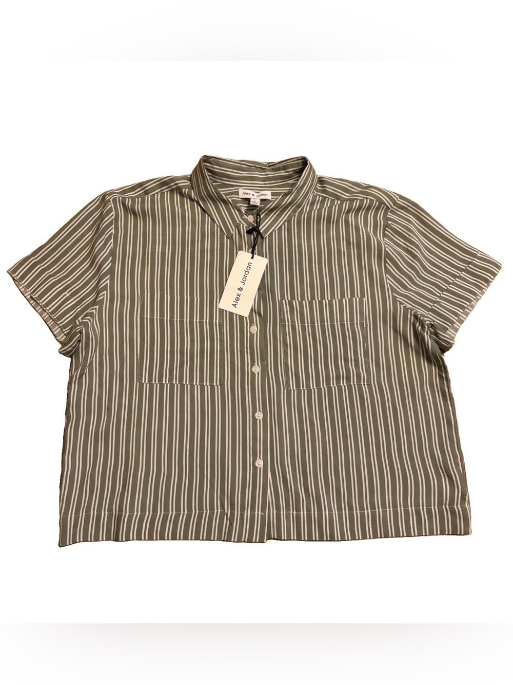 Alex & Jordan Women’s Striped Button Up Blouse - Sage/White - Large